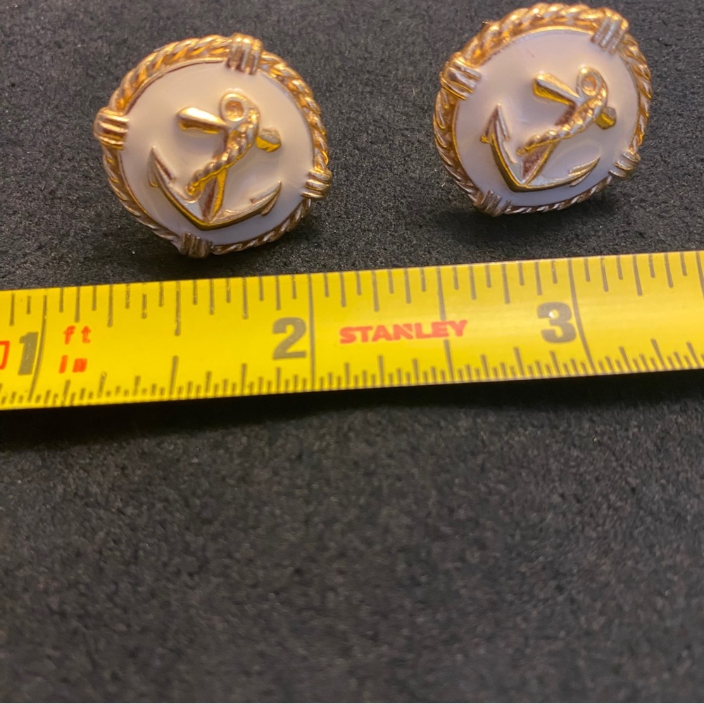 Vintage White Enamel Nautical Clip on earrings